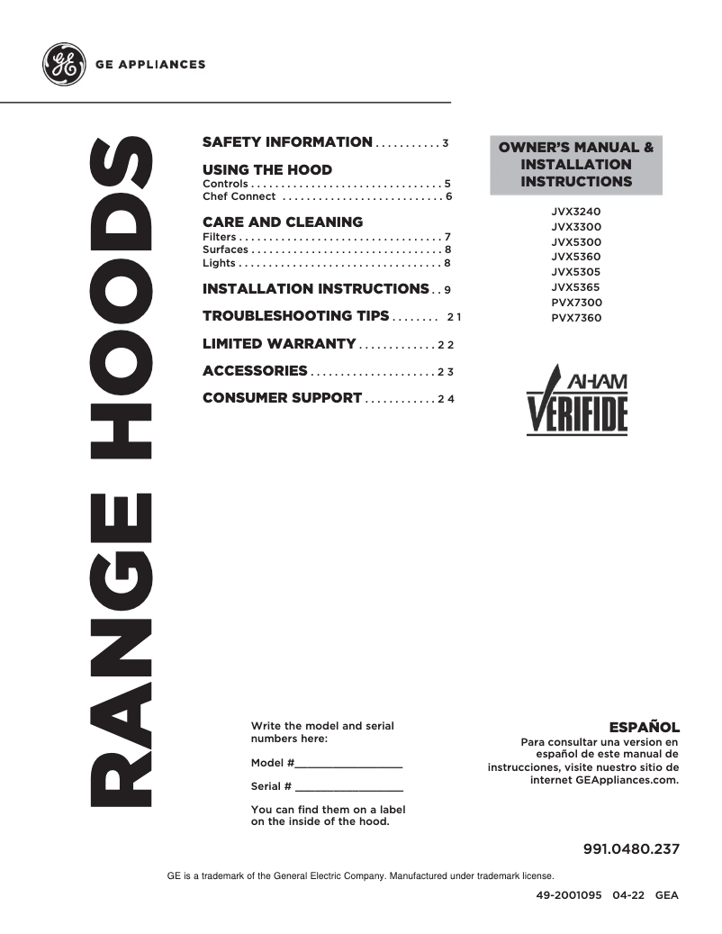 Imagen de la primera página del manual del dispositivo JVX5300DJWW