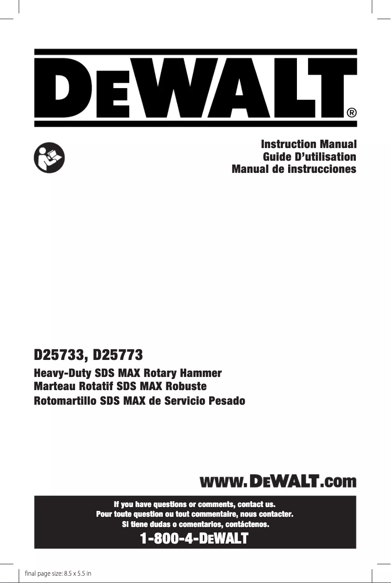 Page 1 de la notice Manuel utilisateur DeWalt D25773K