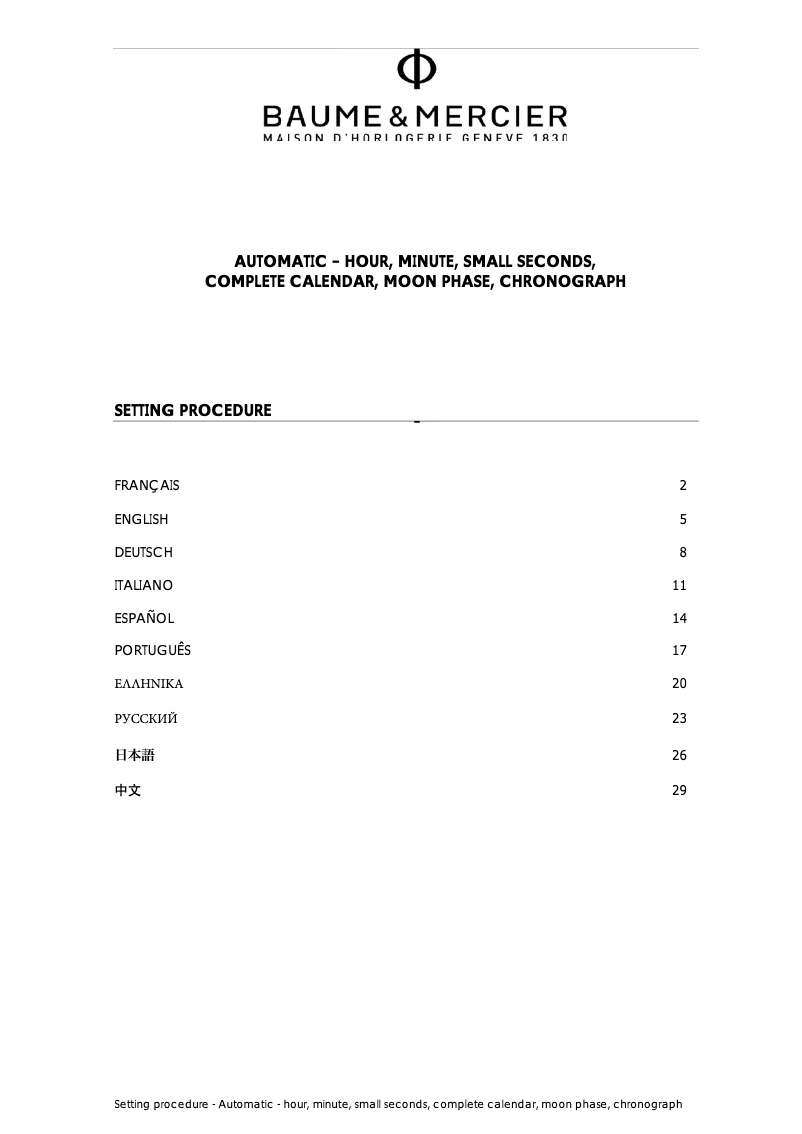 Page n°1 - Manuel utilisateur Baume & Mercier Classima 10484