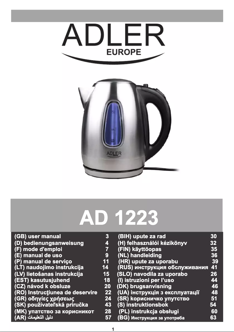 Page n°1 - Manuel utilisateur Adler AD 1223
