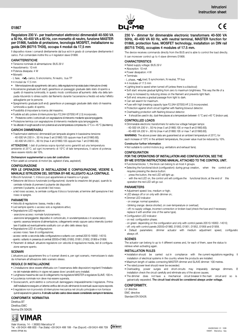 Page 1 de la notice Manuel utilisateur Vimar 01867