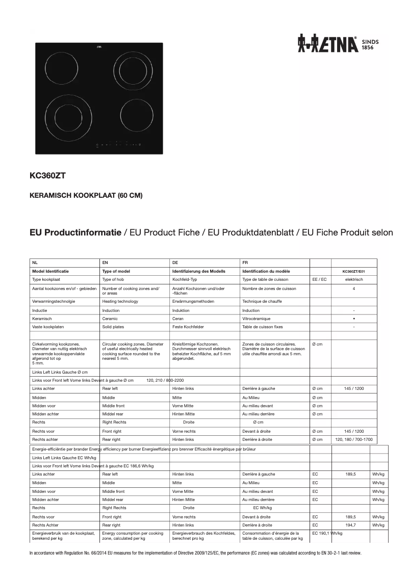 Page n°1 - Fiche technique Etna KC360ZT