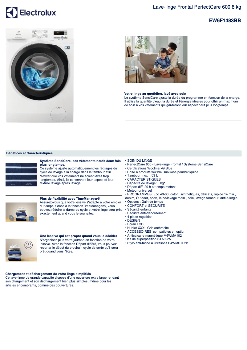 Page n°1 - Fiche technique Electrolux EW6F1483BB