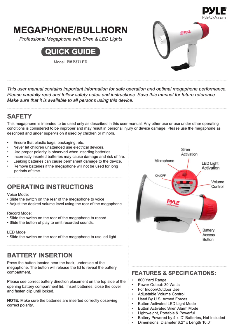 Page n°1 - Manuel utilisateur Pyle PMP37LEDE