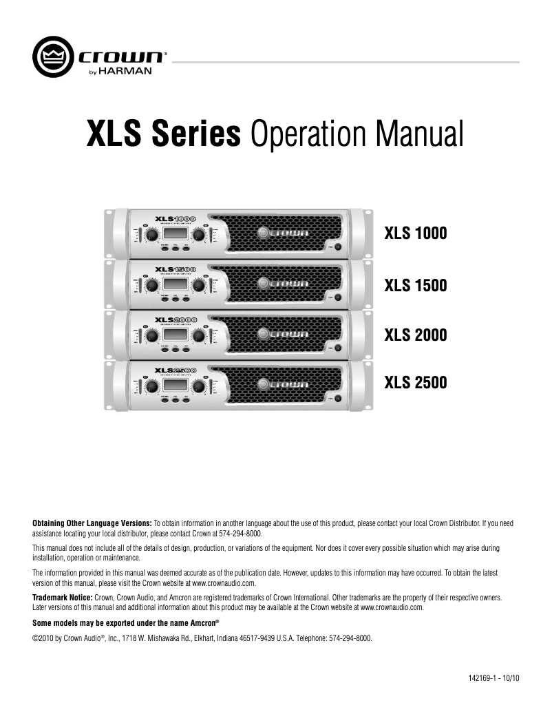 Page n°1 - Manuel utilisateur Crown XLS1500