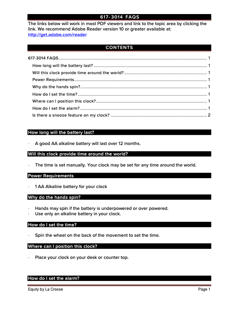 Page 1 de la notice FAQ La Crosse Technology 617-3014