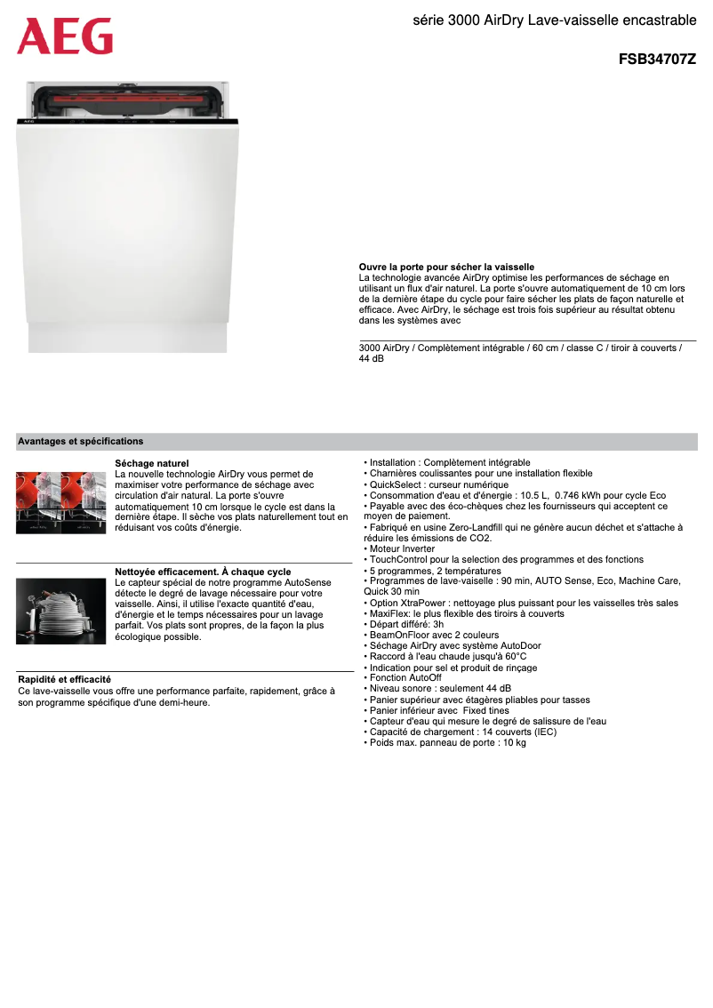 Página 1 del manual Ficha técnica AEG FSB34707Z