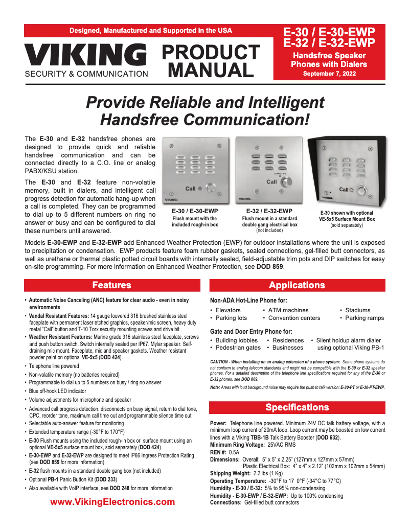 Page 1 de la notice Manuel utilisateur Viking E-32-EWP
