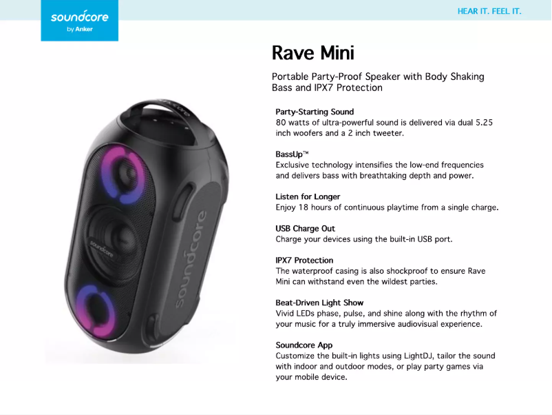 Image de la première page du manuel de l'appareil Rave Mini