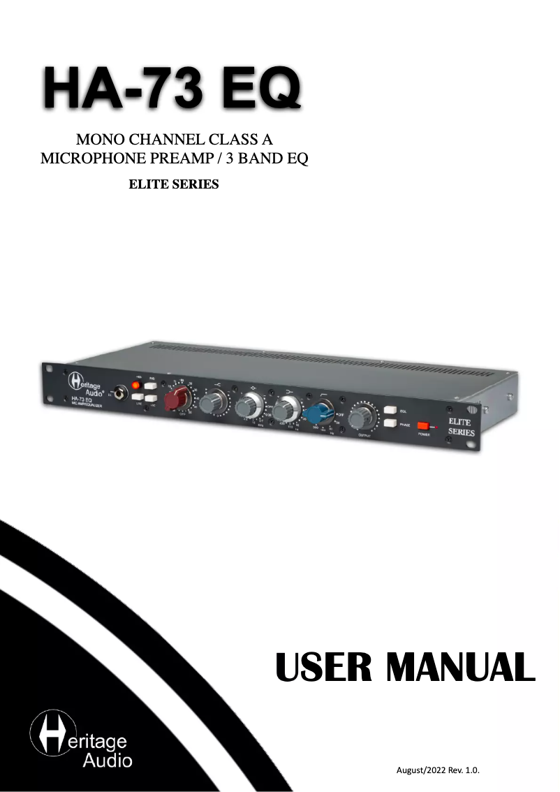 Page 1 de la notice Manuel utilisateur Heritage Audio Elite Series HA-73 EQ