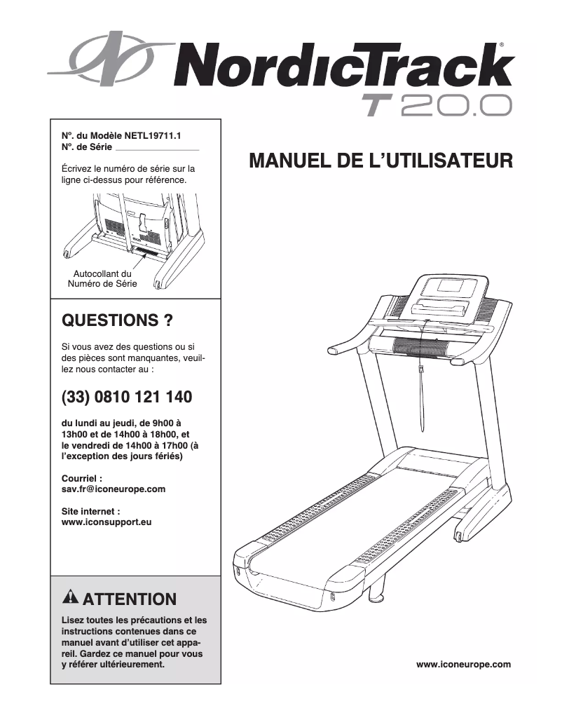 Page n°1 - Manuel utilisateur NordicTrack T20.0