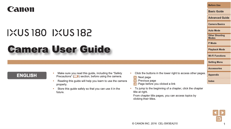Page 1 de la notice Manuel utilisateur Canon IXUS 182