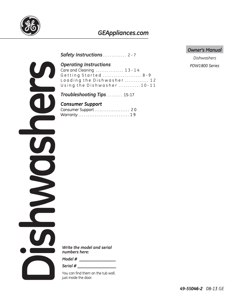 Page 1 of the manual Instruction Manual GE Profile PDW1860NSS