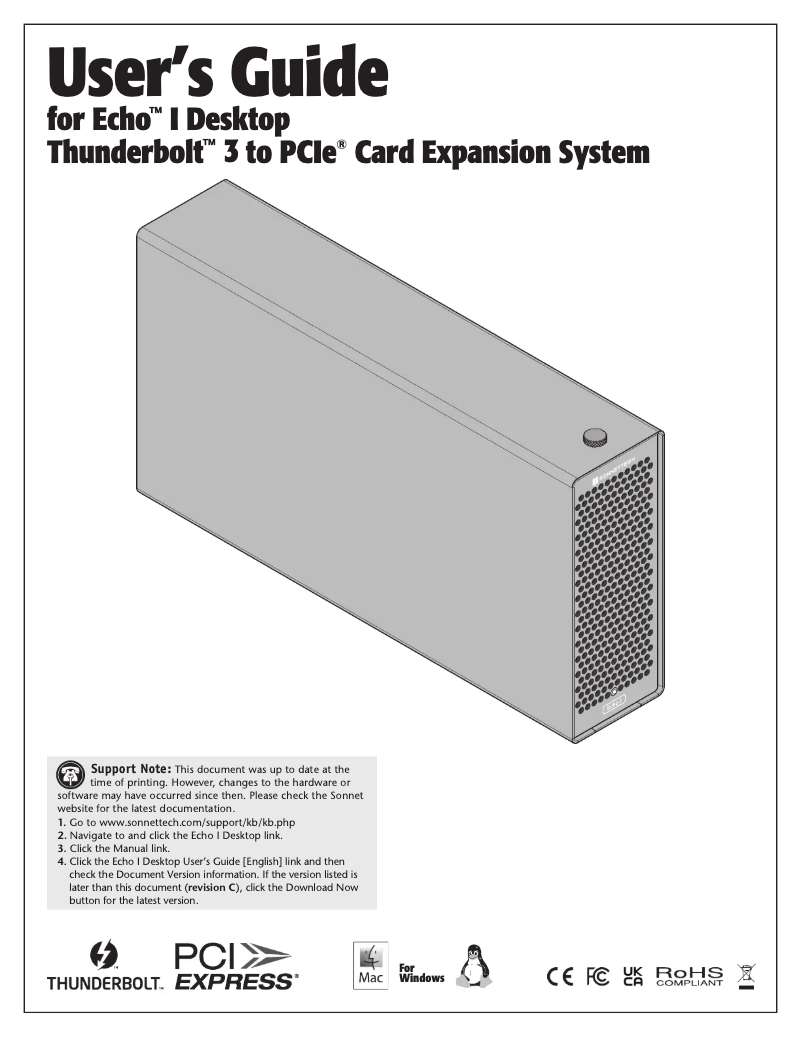 Page 1 de la notice Manuel utilisateur Sonnet Echo I Desktop