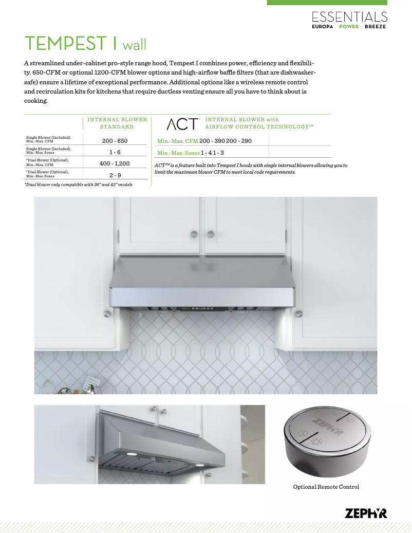 Página 1 del manual Ficha técnica Zephyr AK7036BS