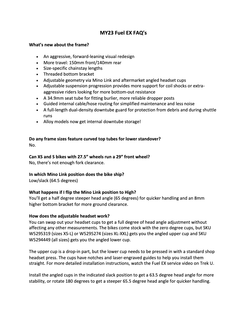 Page 1 de la notice FAQ Trek Fuel EX 9.9 XTR Gen 6