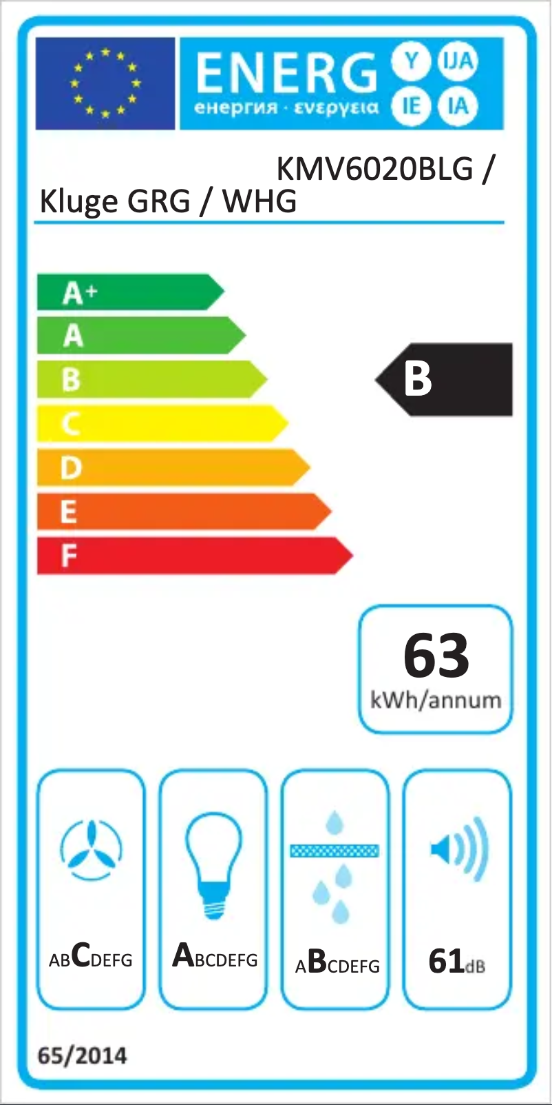 Page 1 de la notice Label énergétique Kluge KMV6020BLG