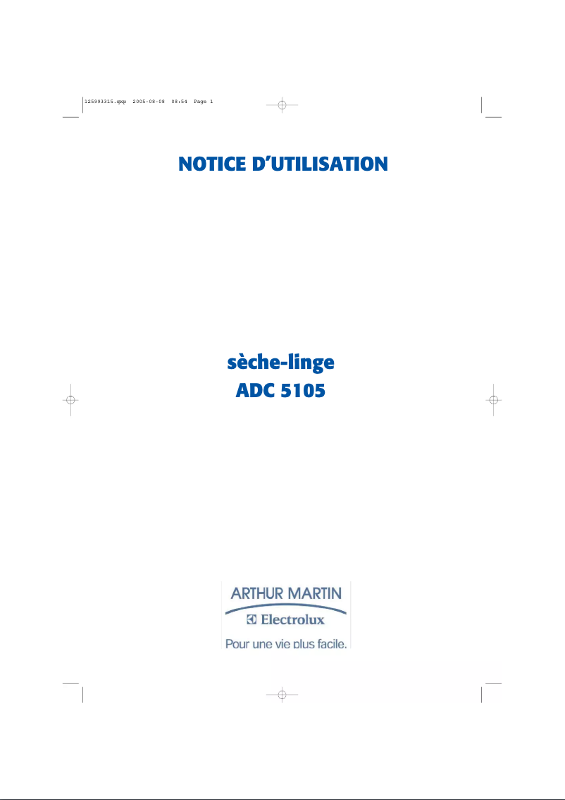 Page n°1 - Manuel utilisateur Arthur Martin-Electrolux ADC 5105