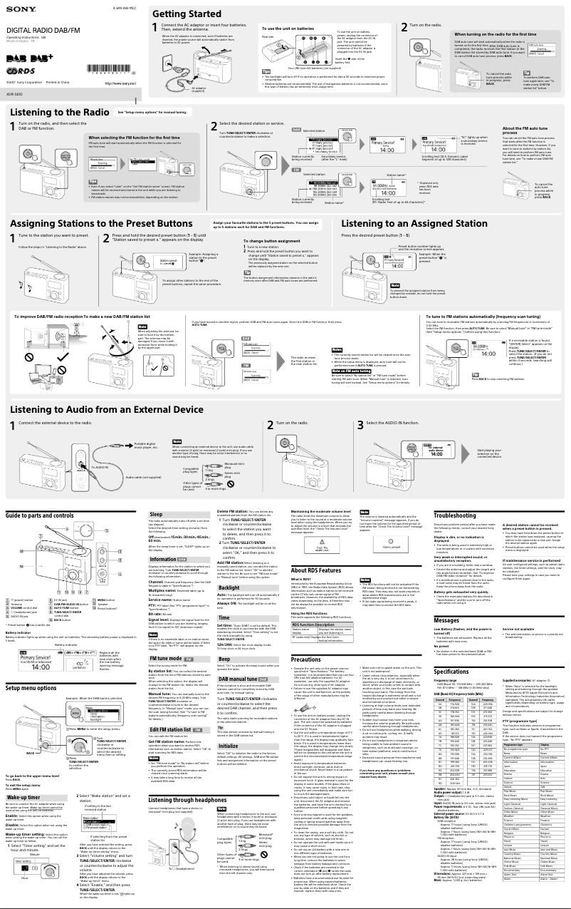 Page n°1 - Manuel utilisateur Sony XDR-S61D