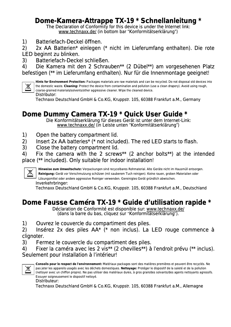 Page 1 de la notice Manuel utilisateur Technaxx TX-19