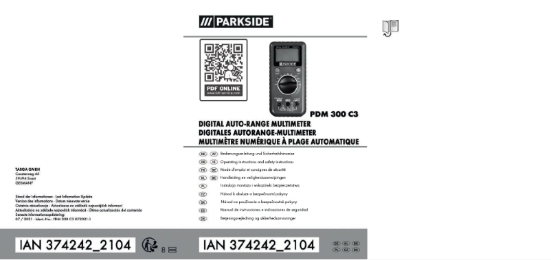 Page 1 de la notice Manuel utilisateur Parkside PDM 300 C3