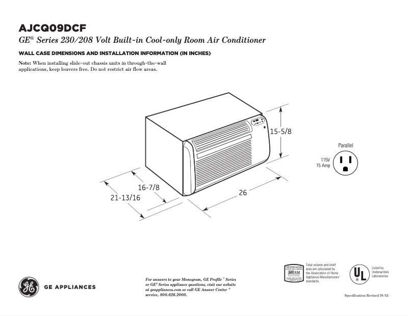 Página 1 del manual Ficha técnica GE AJCQ09DCF
