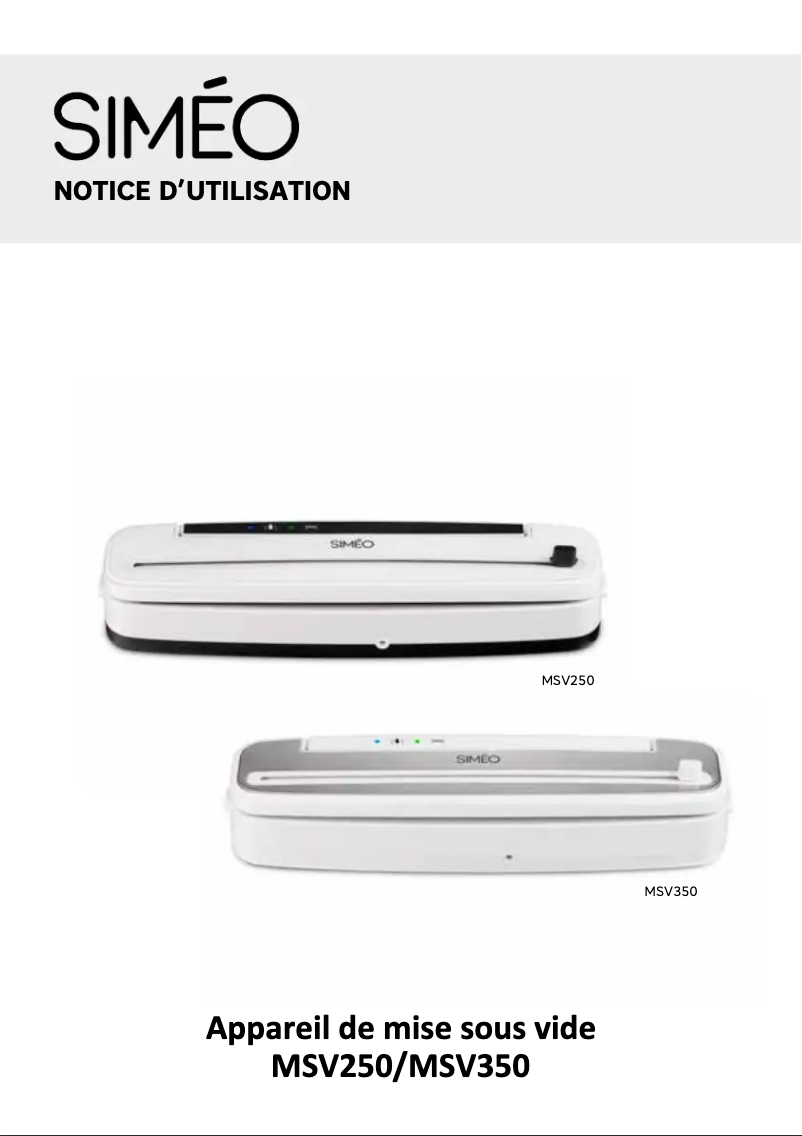 Page 1 de la notice Manuel utilisateur Siméo MSV250