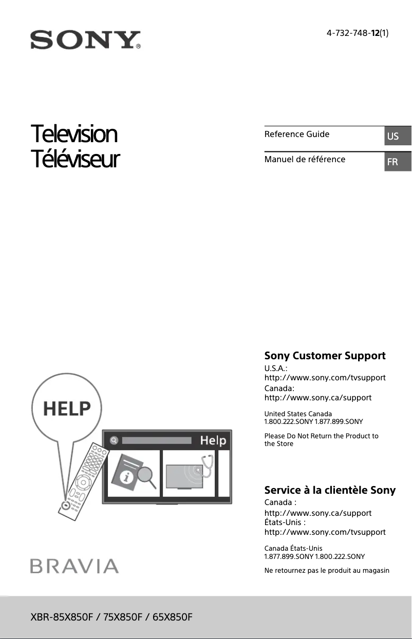 Page 1 de la notice Manuel utilisateur Sony Bravia XBR-75X850F