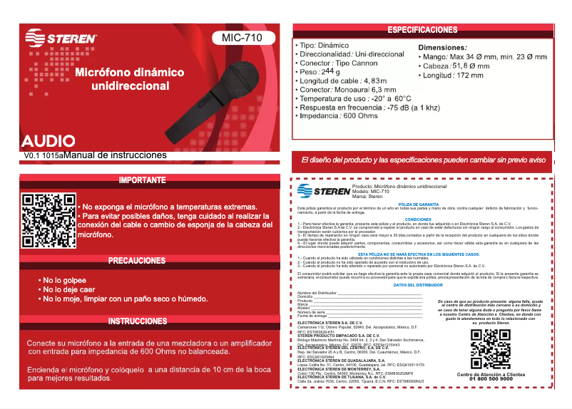 Page n°1 - Manuel utilisateur Steren MIC-710