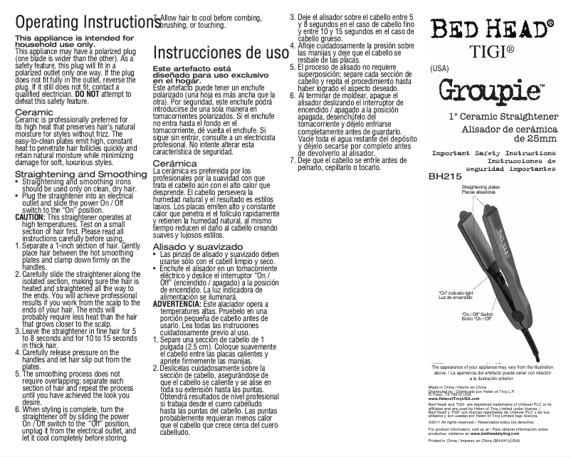 Page 1 de la notice Manuel utilisateur Helen of Troy BH215