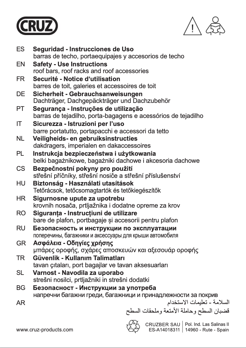 Page n°1 - Instructions de sécurité Cruz Easy 320GM