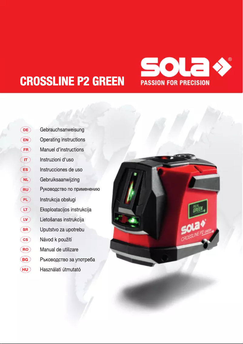 Page n°1 - Manuel utilisateur Sola Crossline P2 Green