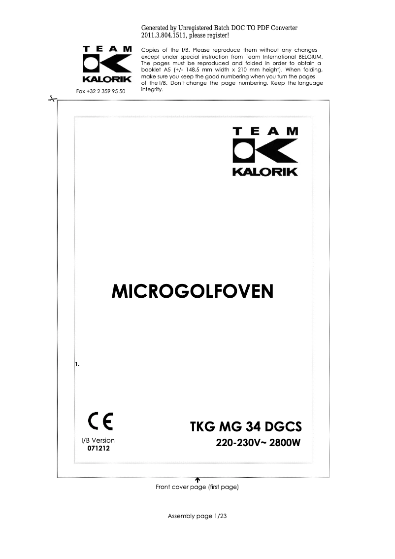 Page 1 de la notice Manuel utilisateur Kalorik TKG MG 34 DGCS