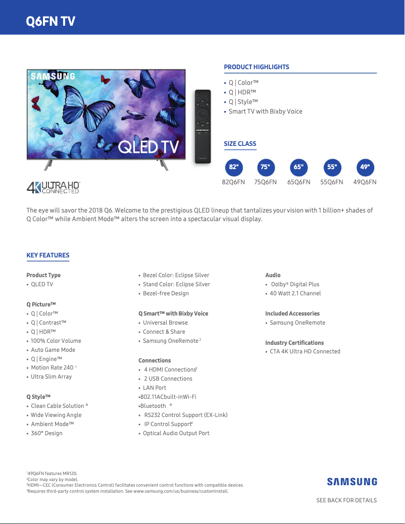 Page 1 de la notice Fiche technique Samsung QN49Q6FN