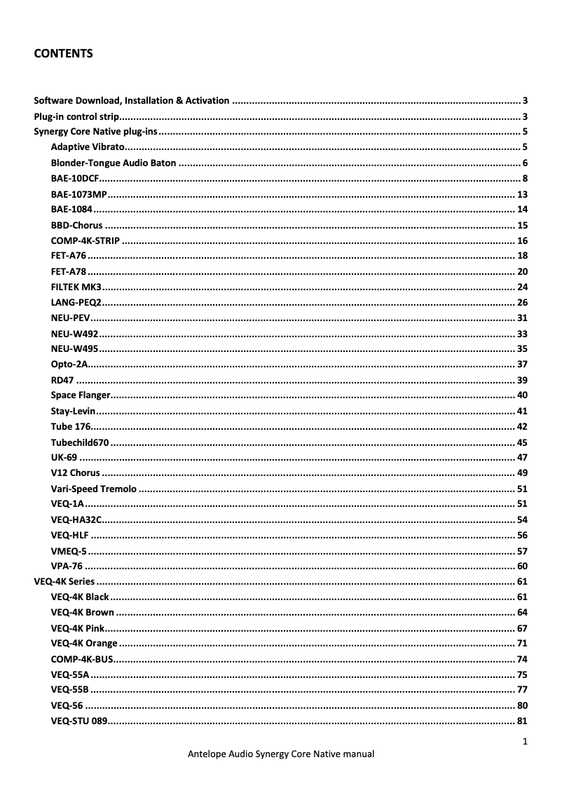Page 1 de la notice Manuel utilisateur Antelope Audio Audio Synergy Core Native