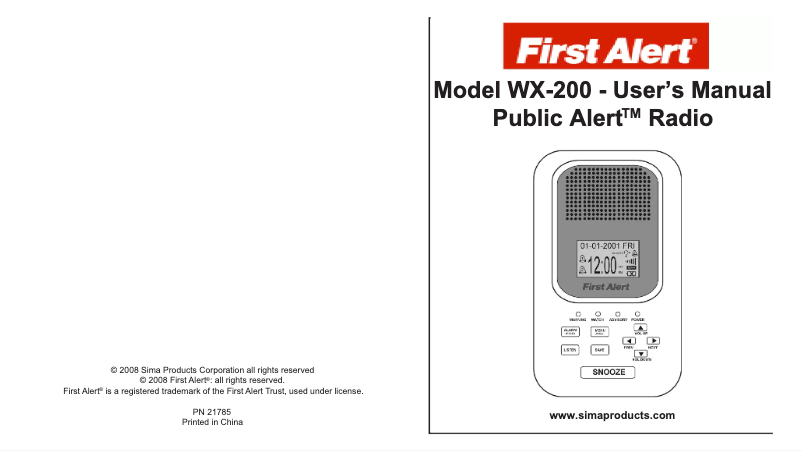Page n°1 - Manuel utilisateur Sima WX-200