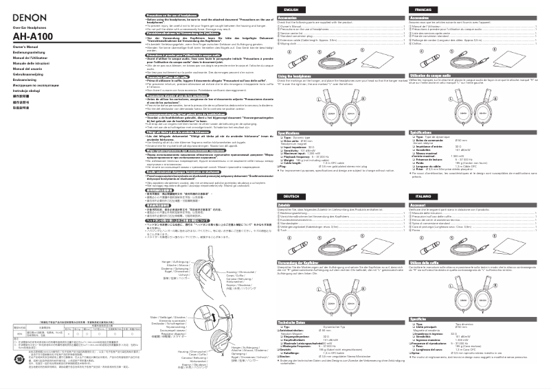 Page 1 de la notice Manuel utilisateur Denon AH-A100