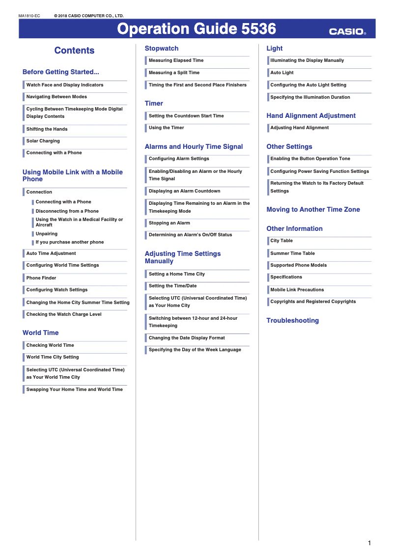 Image de la première page du manuel de l'appareil G-Shock GR-B100-1A2ER