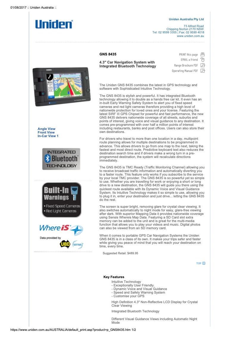 Page 1 de la notice Manuel utilisateur Uniden GNS 8435