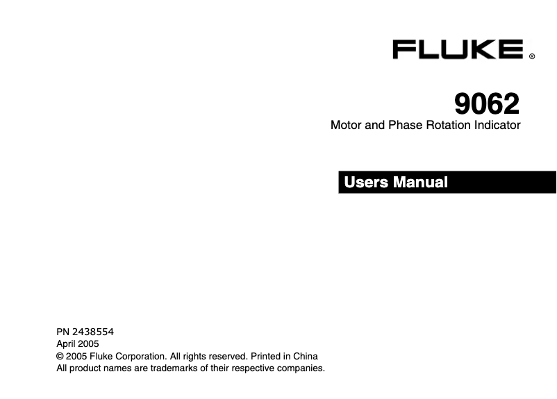 Page 1 de la notice Manuel utilisateur Fluke 9062