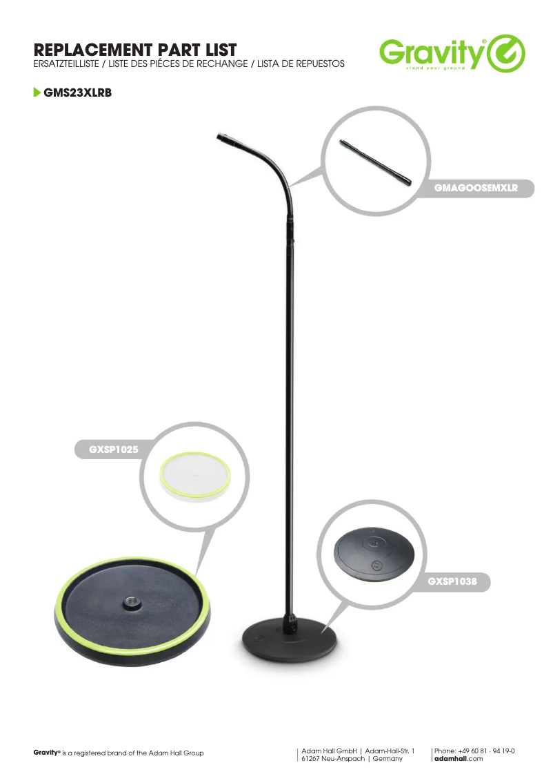 Page 1 de la notice Fiche technique Gravity MS 23 XLR B