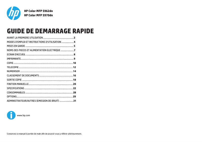 Page 1 de la notice Manuel utilisateur HP Color MFP S970dn
