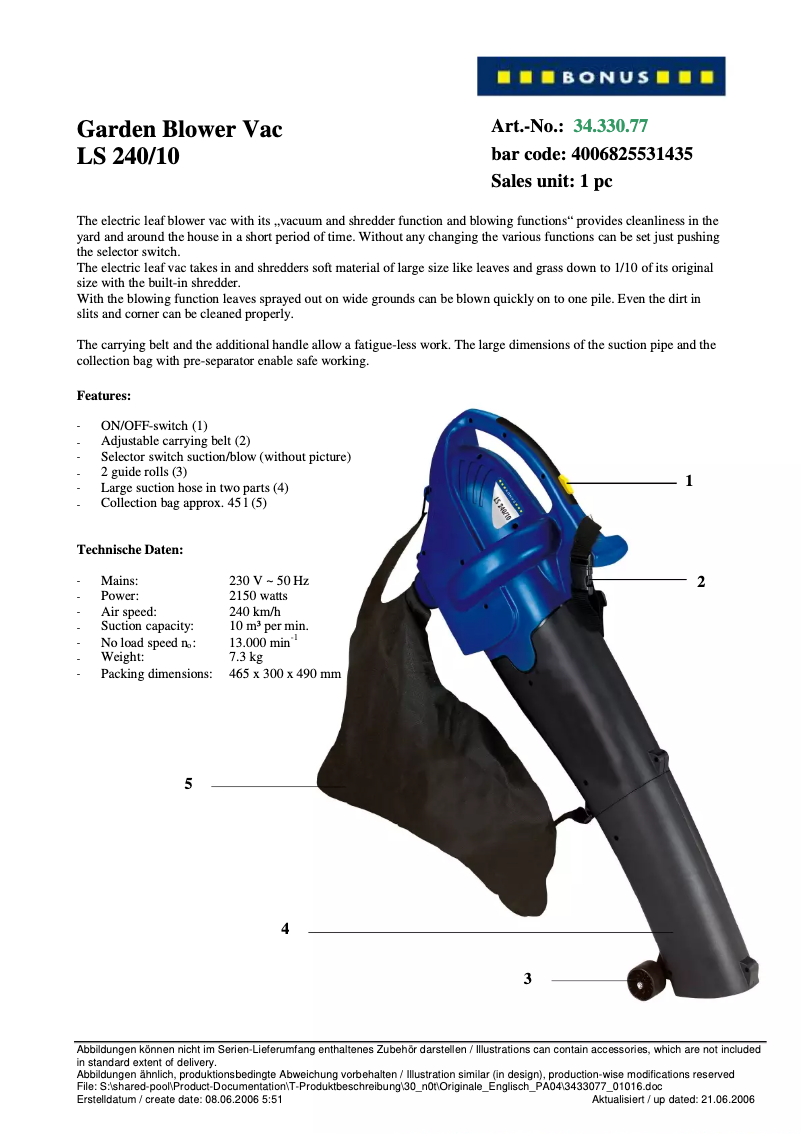 Page n°1 - Manuel utilisateur Bonus LS 240/10