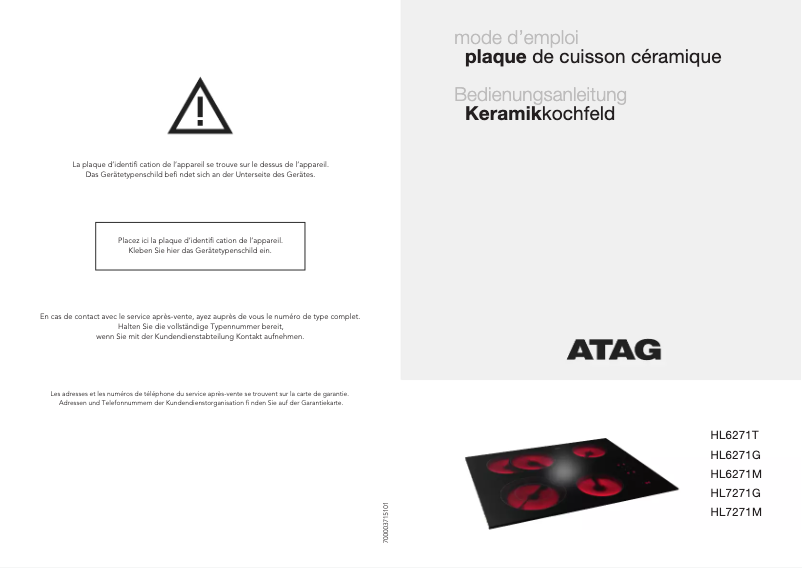 Page 1 de la notice Manuel utilisateur Atag HL7271M