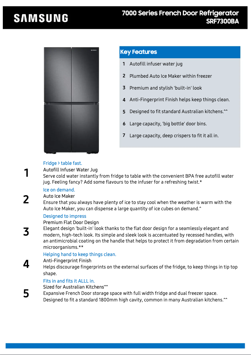 Page 1 de la notice Fiche technique Samsung SRF7300BA