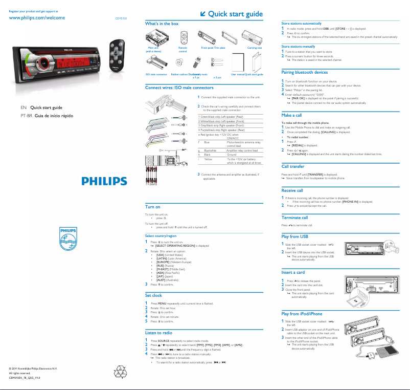 Page n°1 - Guide de démarrage rapide Philips CarStudio CEM5100X