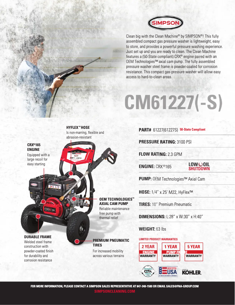 Page 1 de la notice Fiche technique Simpson CM61227-S