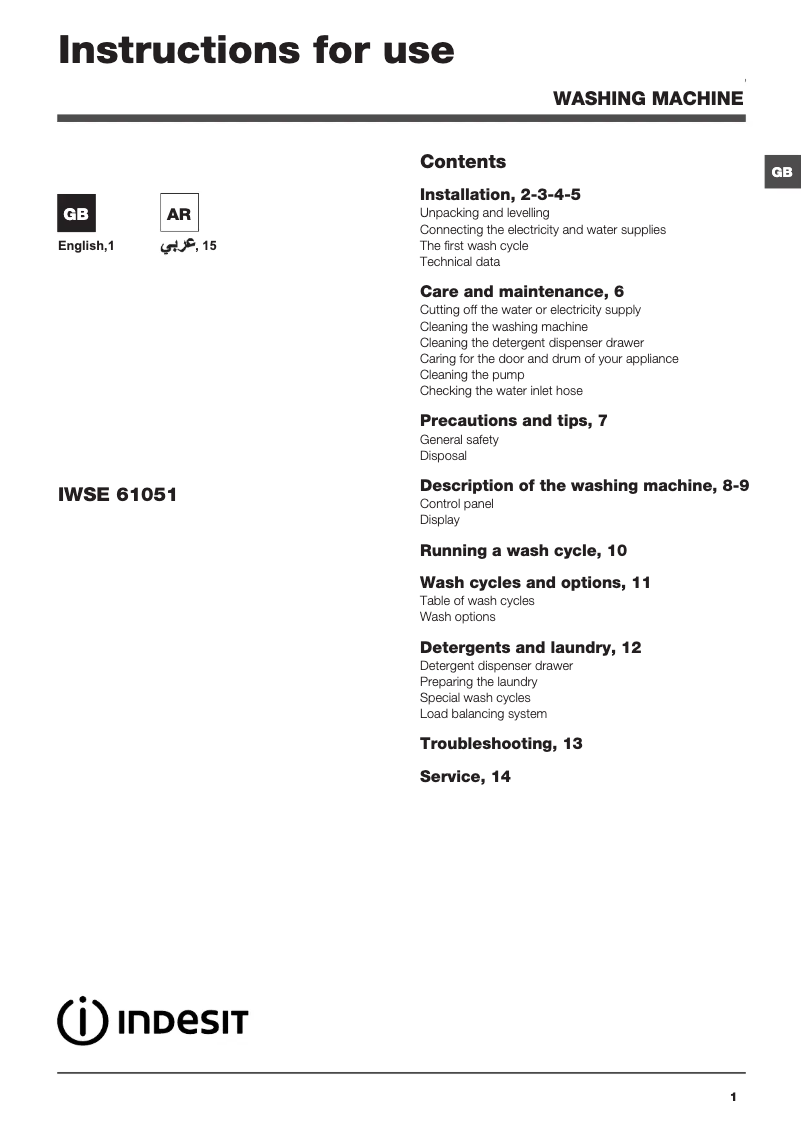 Page n°1 - Mode d'emploi Indesit IWSE 61051 C ECO GCC