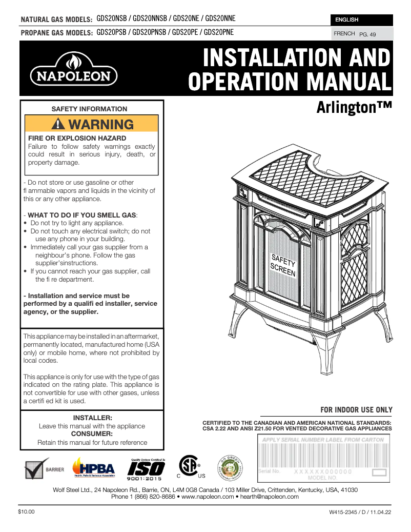 Image de la première page du manuel de l'appareil Arlington GDS20