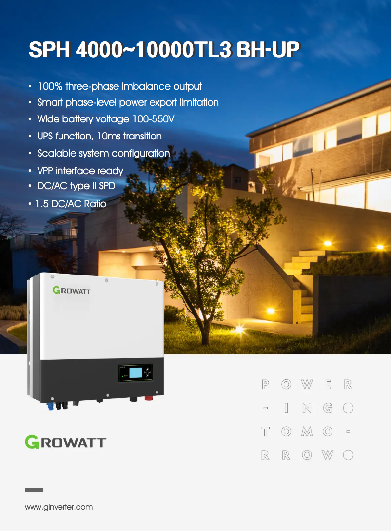 Page 1 de la notice Fiche technique Growatt SPH8000TL3-BH-UP